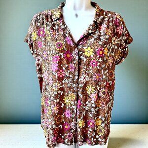 Jane & Delancey Blouse Top Button Down Gold Metallic Thread Anthropologie